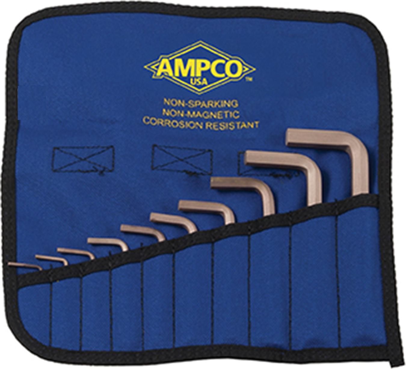 Ampco Safety M-42 10-Piece SAE Hex Key Kit Non-Sparking, Non-Magnetic in a blue holder