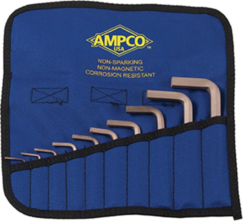 Ampco Safety M-42 10-Piece SAE Hex Key Kit Non-Sparking, Non-Magnetic in a blue holder