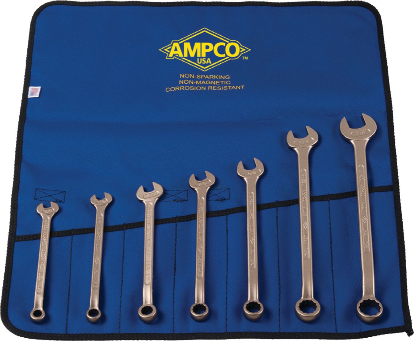 Ampco Safety M-41 7-Piece Combination SAE Wrench Kit Non-Sparking, Non-Magnetic, in a blue holder