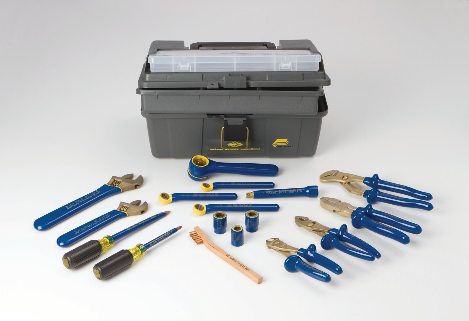 Ampco IM-20 17-piece deluxe insulated tool kit with carrying case — non-sparking BeCu wrenches, pliers, sockets, screwdrivers