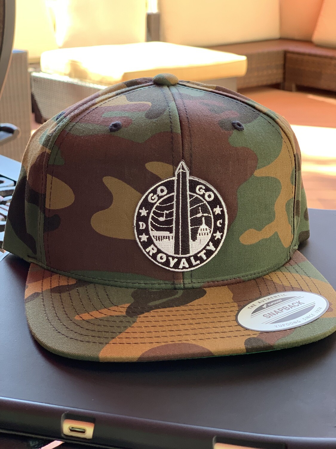 Camo Classic Snapback Cap with the Go-Go Royalty Patch