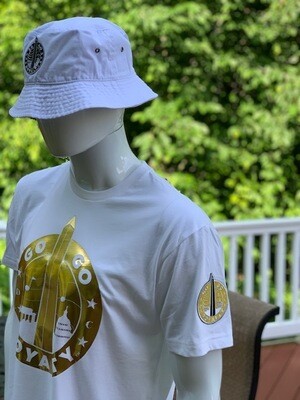 White Go-Go Royalty Short Sleeve T-Shirt w/Gold Foil Monument Logo and Gold Patch