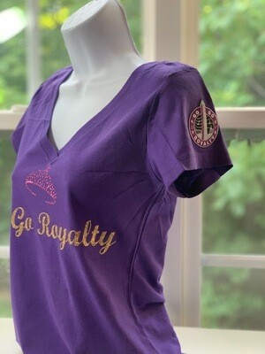 Go-Go Royalty Womens V neck T-Shirt (Purple)
v-neck T-Shirt with Purple Patch