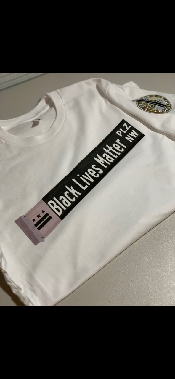 Black Lives Matter White (Official Street Sign)
T-Shirt w/Patch
