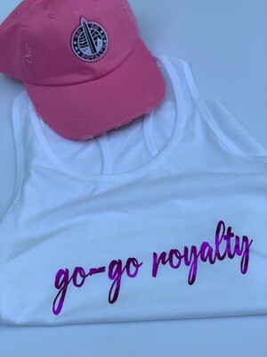 Go-Go Royalty Womens White Racer Back Tank Top w/Logo Patch