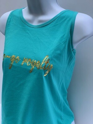 Go-Go Royalty Womens Teal Racer Back Tank Top w/Logo Patch
