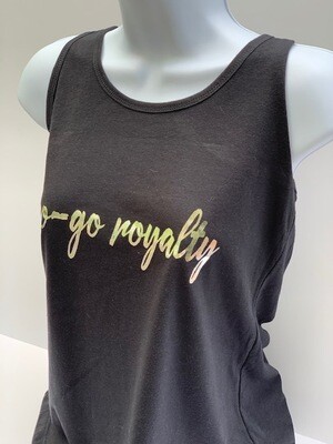 Go-Go Royalty Womens Black Racer Back Tank Top w/Logo Patch