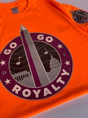 Go-Go Royalty Orange Short Sleeve T-shirt w Original Purple Logo Monument Logo &amp; Patch to match