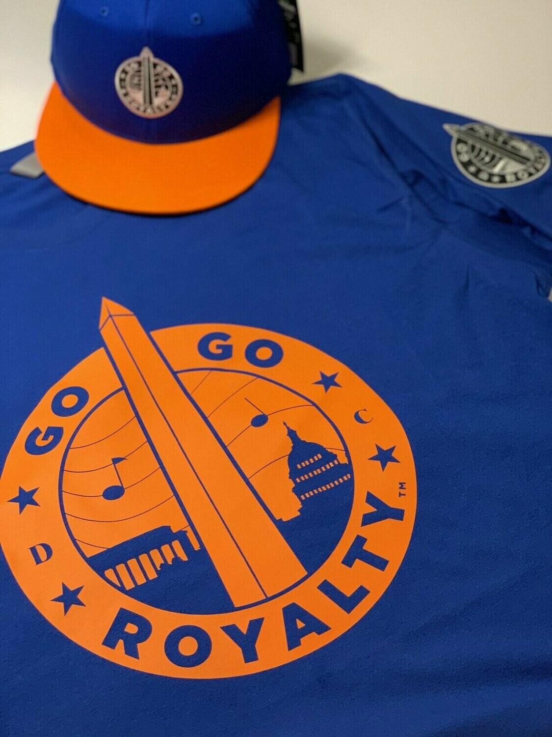 Go-Go Royalty Royal Blue T-Shirt Short Sleeve  w/Orange Monument Logo &amp; Patch