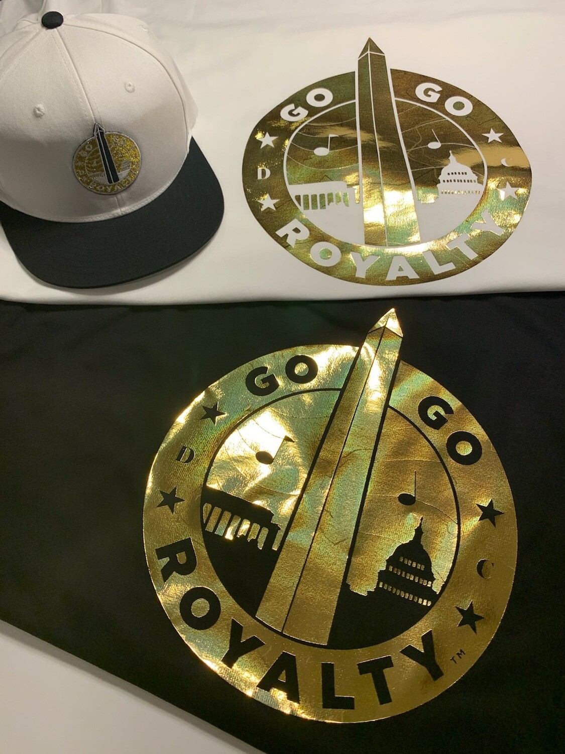 Black Go-Go Royalty Short Sleeve T-Shirt w/Gold Foil Monument Logo and Gold Patch