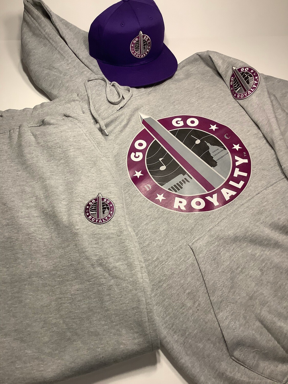 Gray SweatSuit with Original Go-Go Royalty Graph
