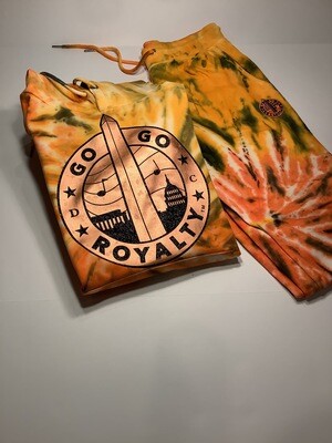 Rust Tie Dye Fleece  SweatSuit with Orange Foil and Black Studded Graph