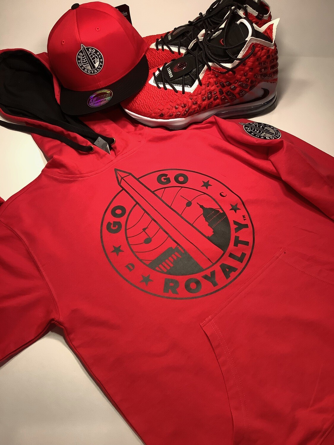 Red and Black Light Weight Hoodie with Black Go-Go Royalty Graph, Choose Size: Small