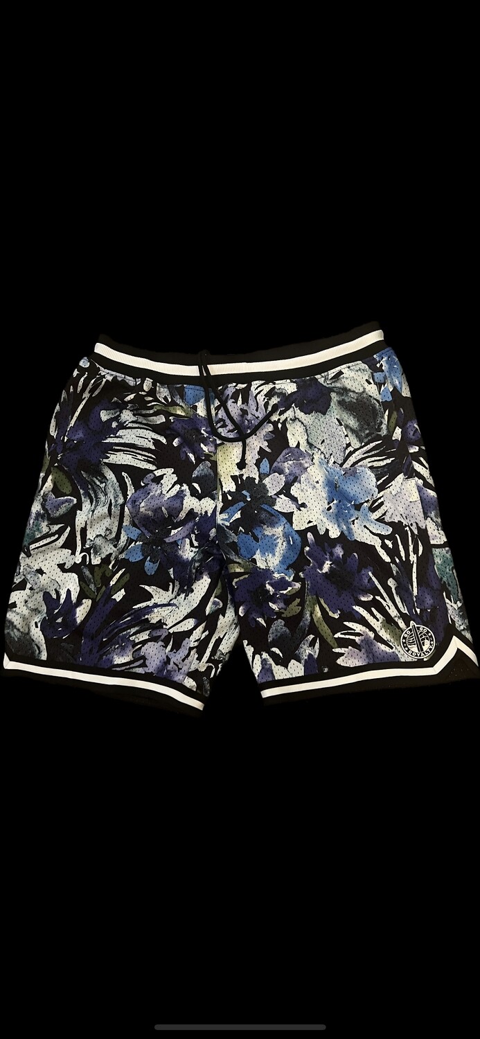 GGR Flowered-Black-Aqua Blue-Shorts