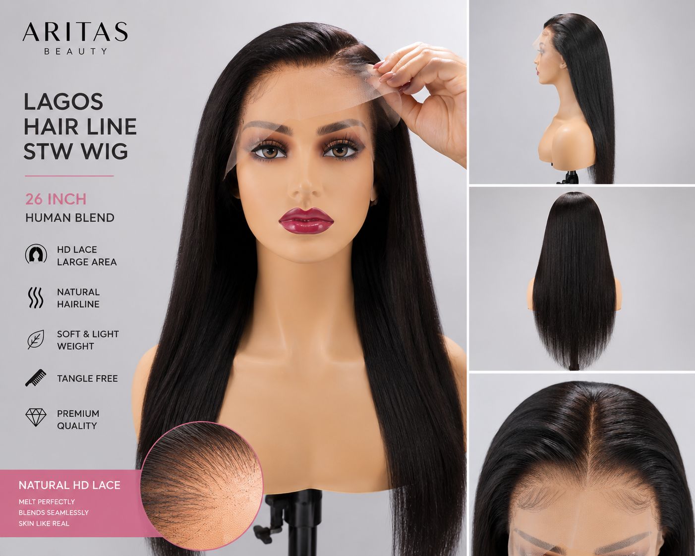 Human Blend Wig Lagos Hairline