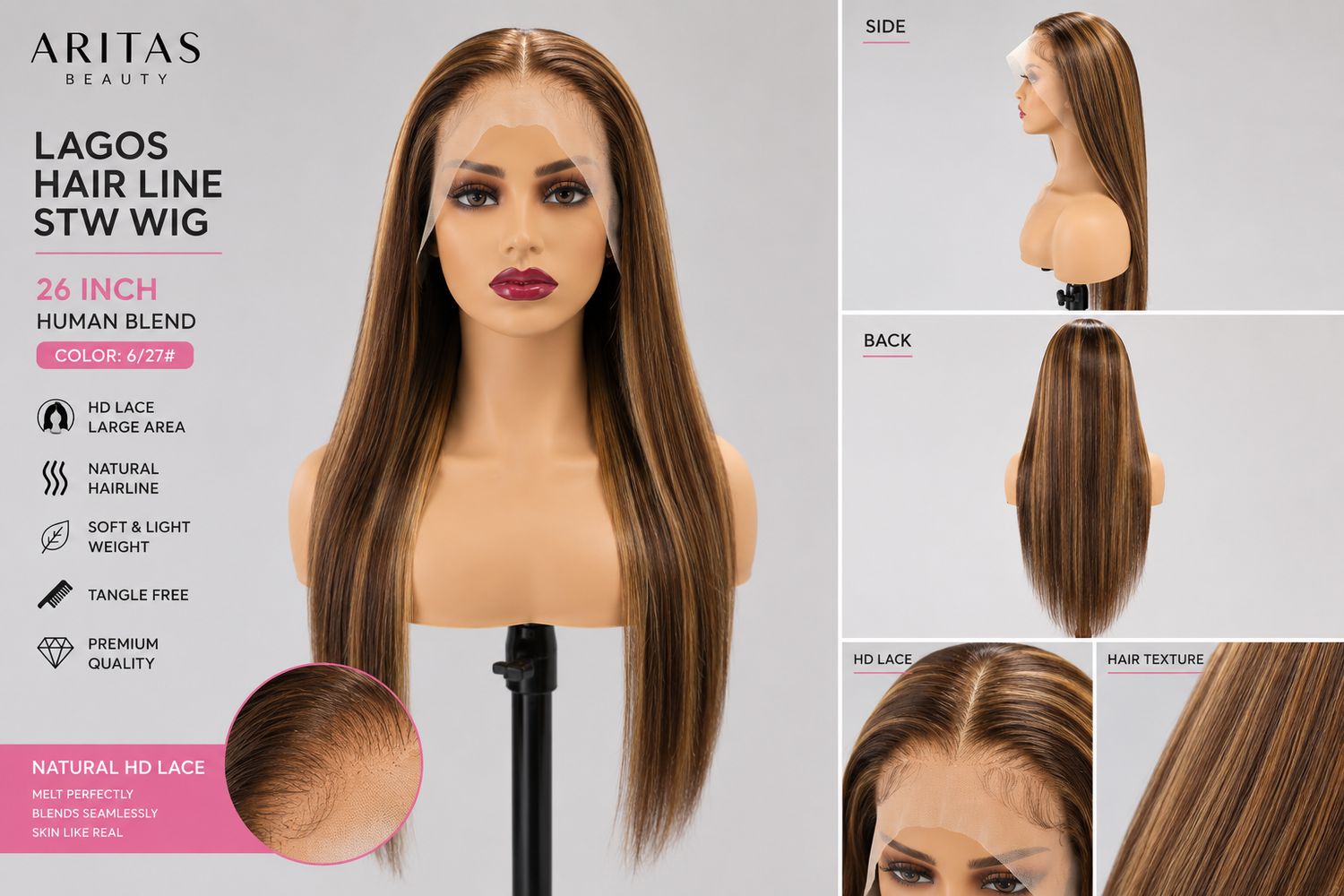 Human Blend Wig 6/27# STW