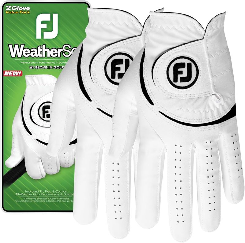 FootJoy WeatherSof Golf Glove 2-Pack - Men's, White, Worn on Left Hand (for Right-Handed Golfers)