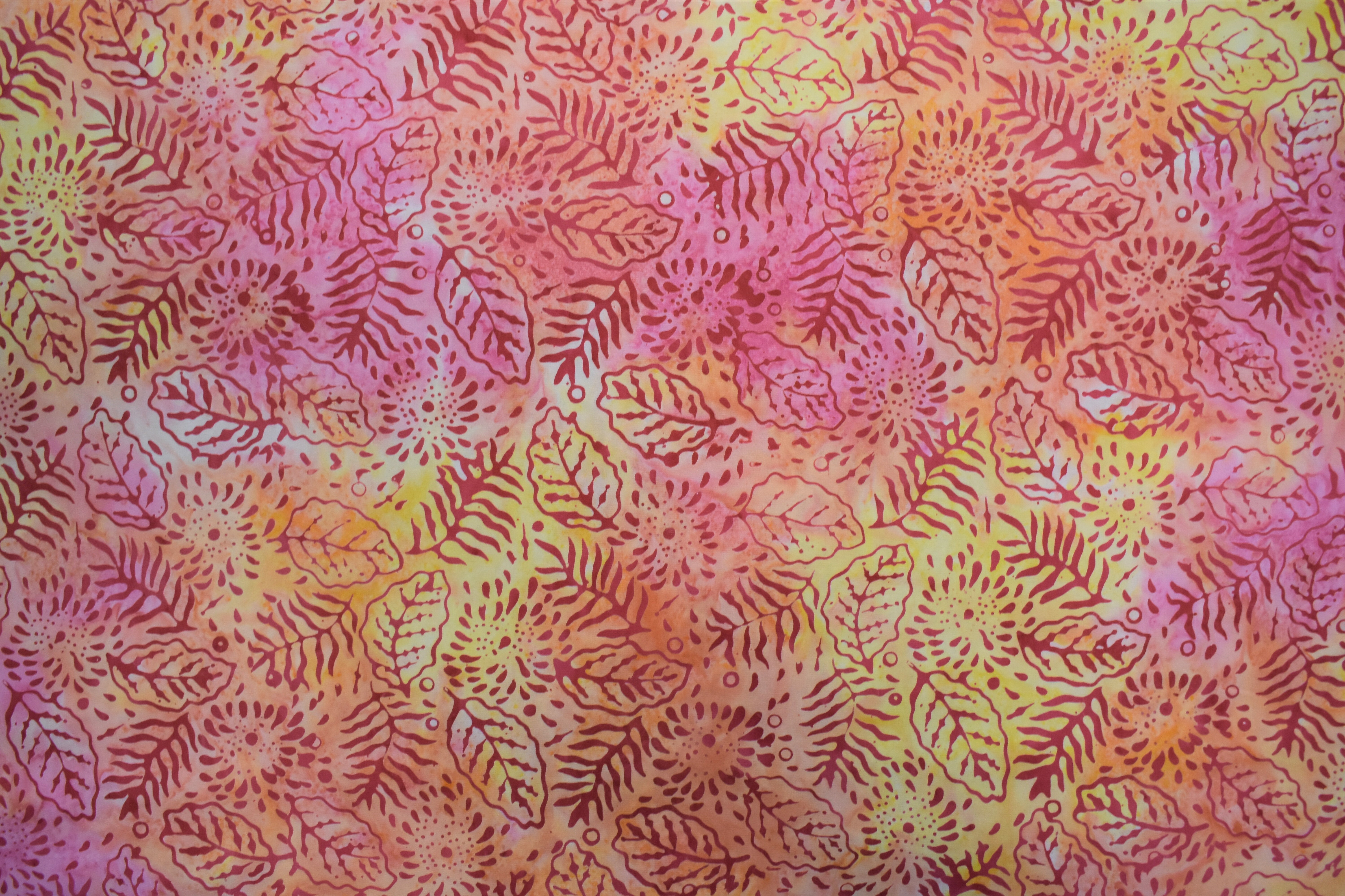 Yellow & Pink Leaves Batik - 1/2m cut LKU1V53G
