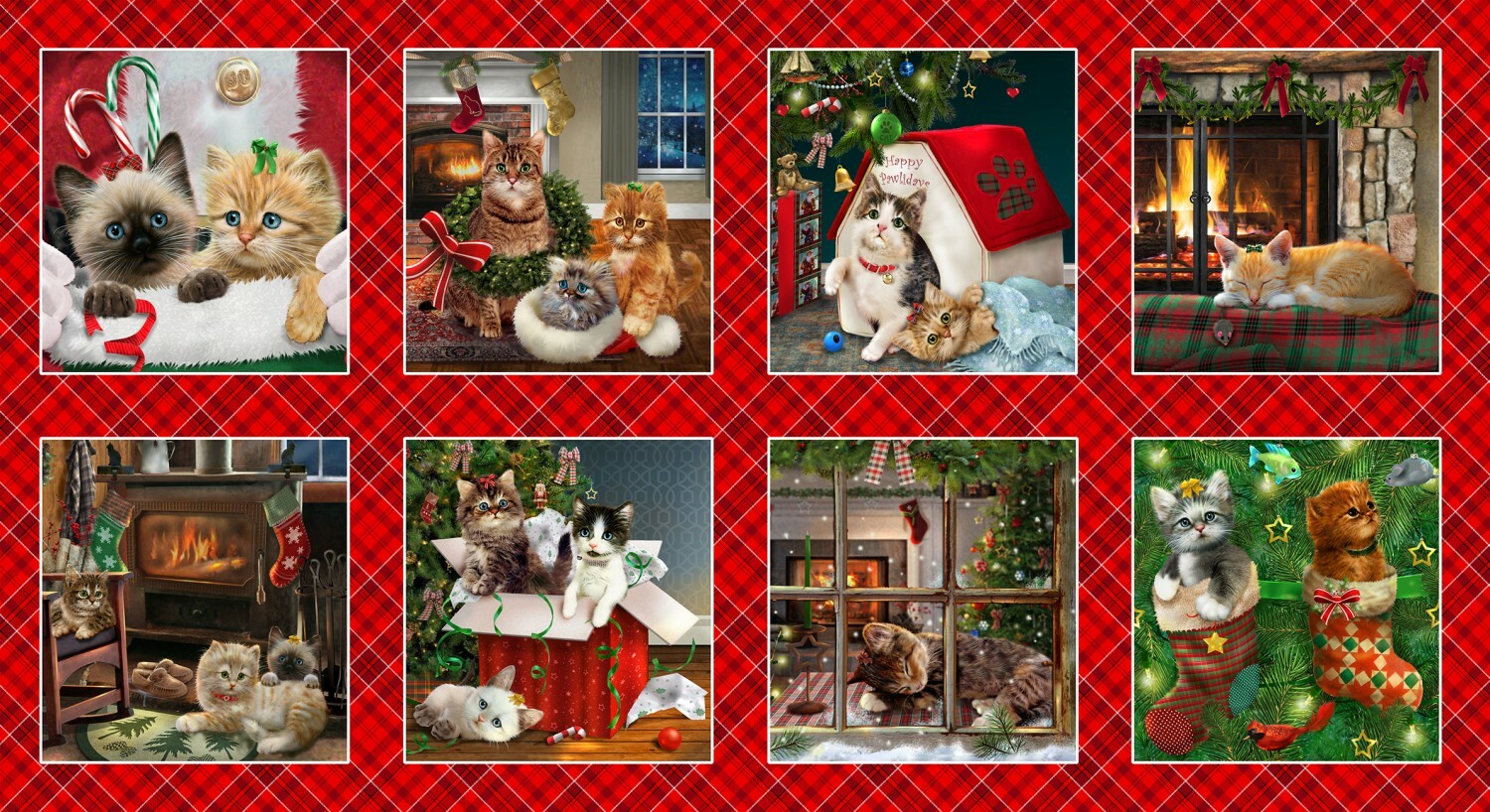 Fireside Kittens Panel - 8 Squares 55865