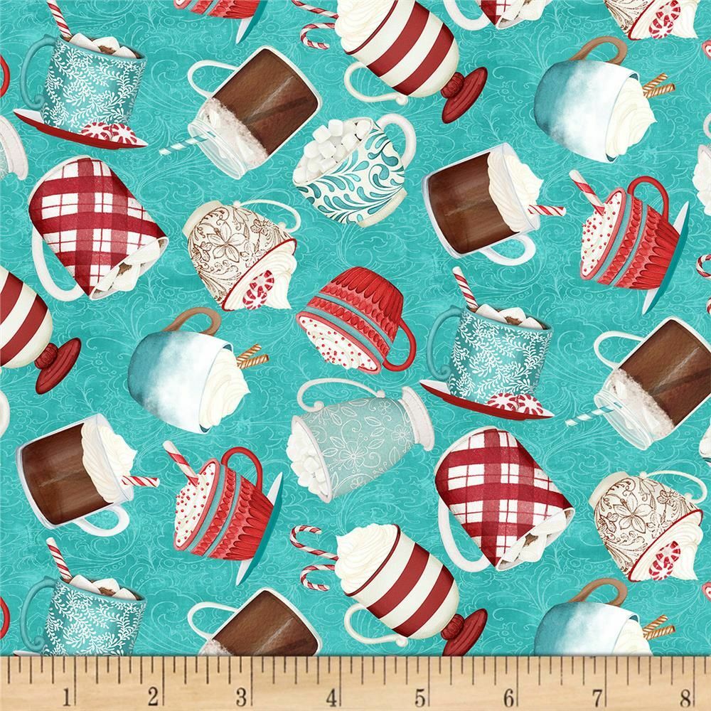 Teal Mugs - Cuppa Cocoa by Wilmington Fabrics - 1/2m cut 55955