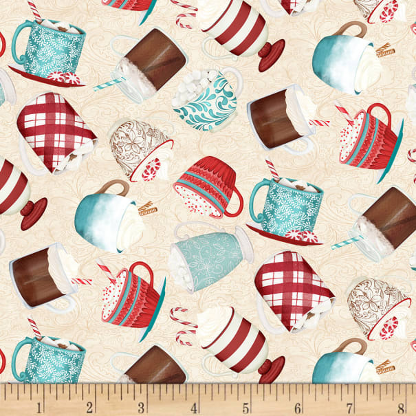 CreamMugs - Cuppa Cocoa by Wilmington Fabrics - 1/2m cut 55956