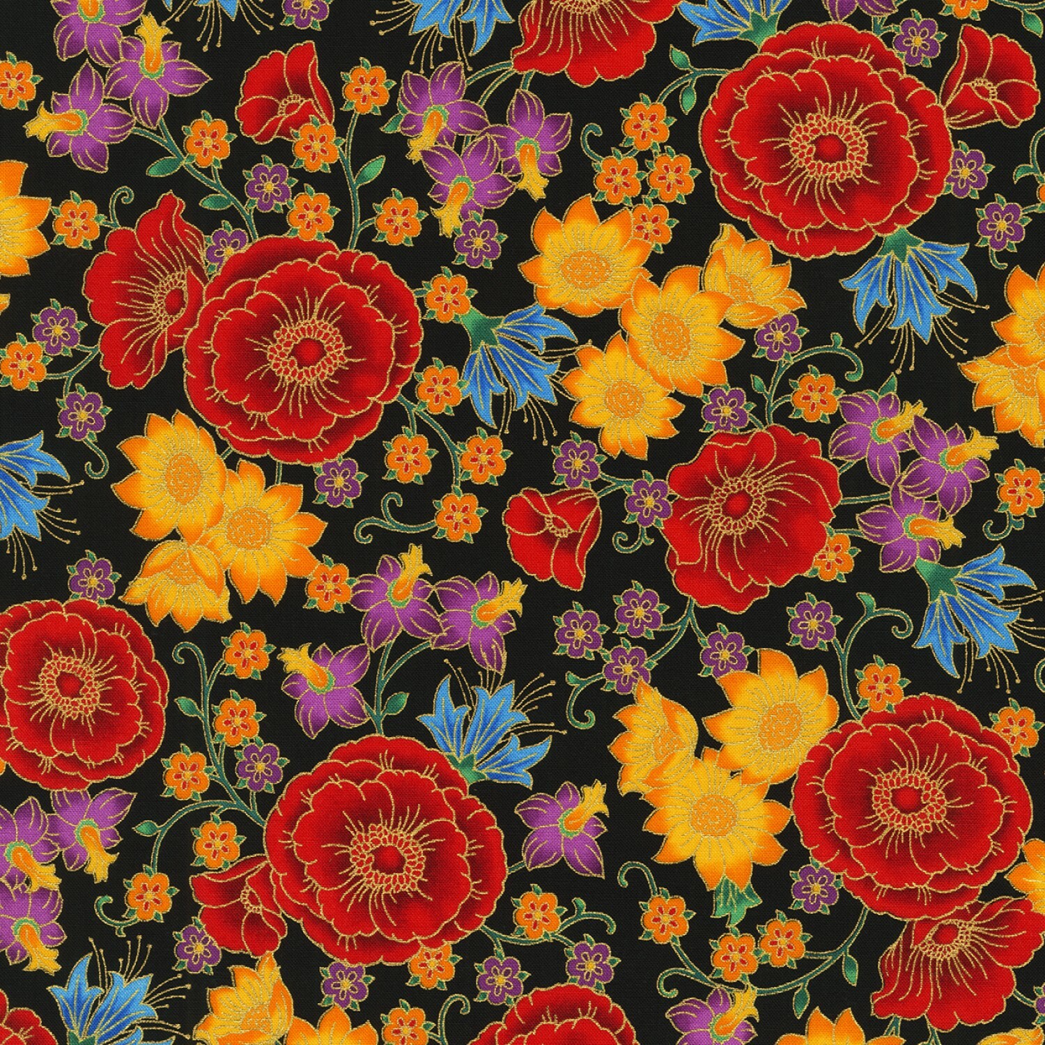 Black Floral - Florentine - 1/2m cut 55990