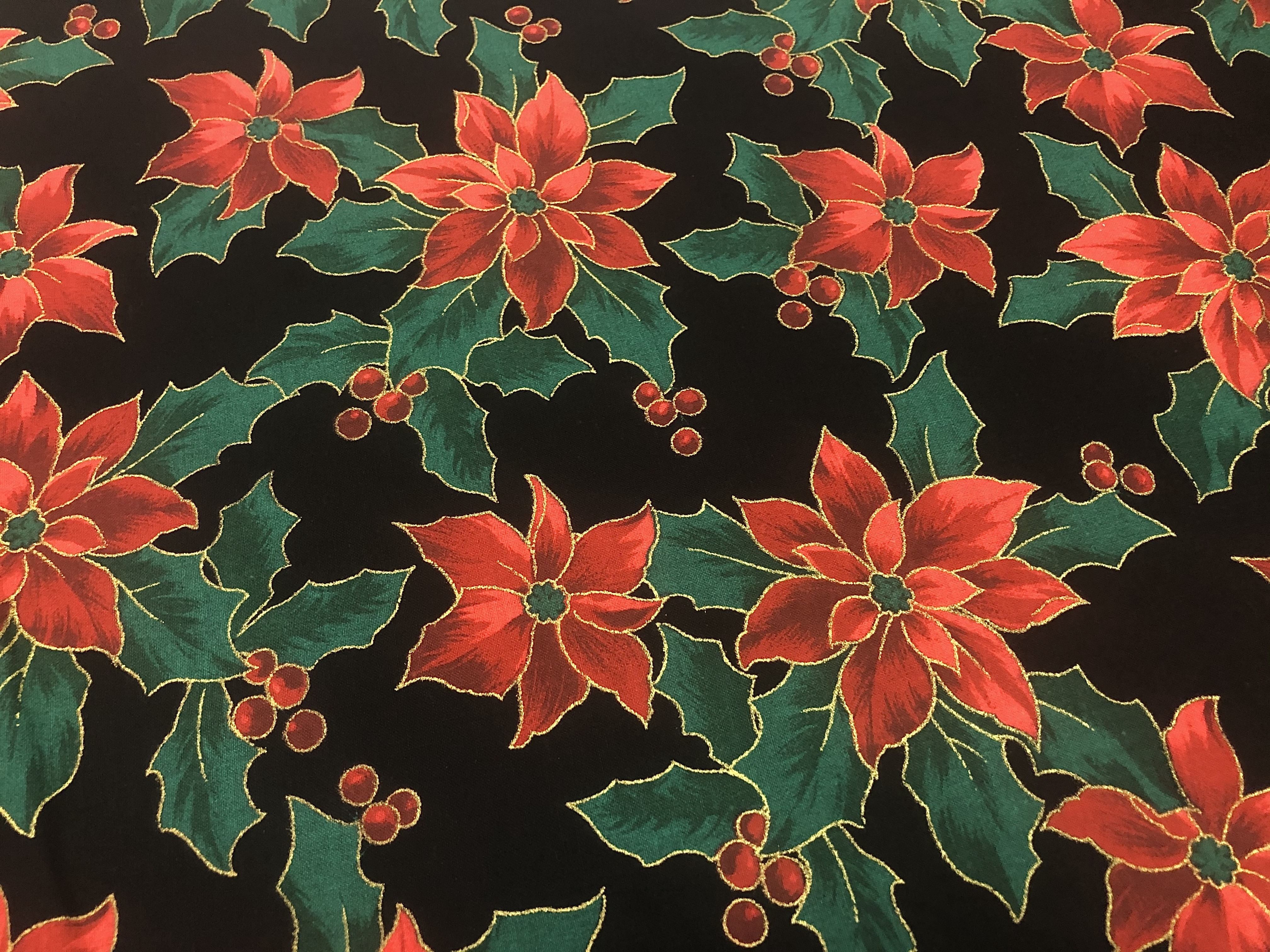 Merry Christmas Metallics - Red Poinsettias on Black - 1/2m cut 56384