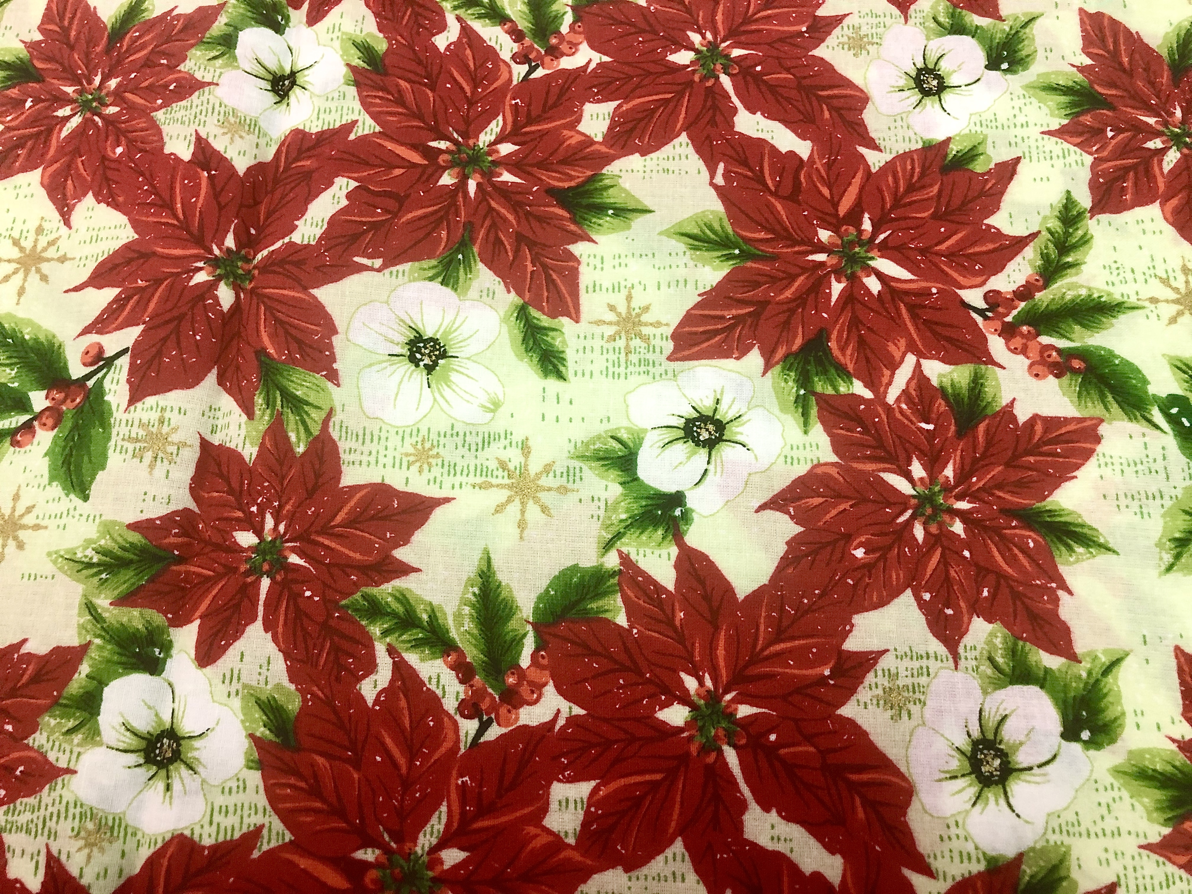 Merry Christmas Metallics - Red and White Poinsettias - 1/2m cut 56383