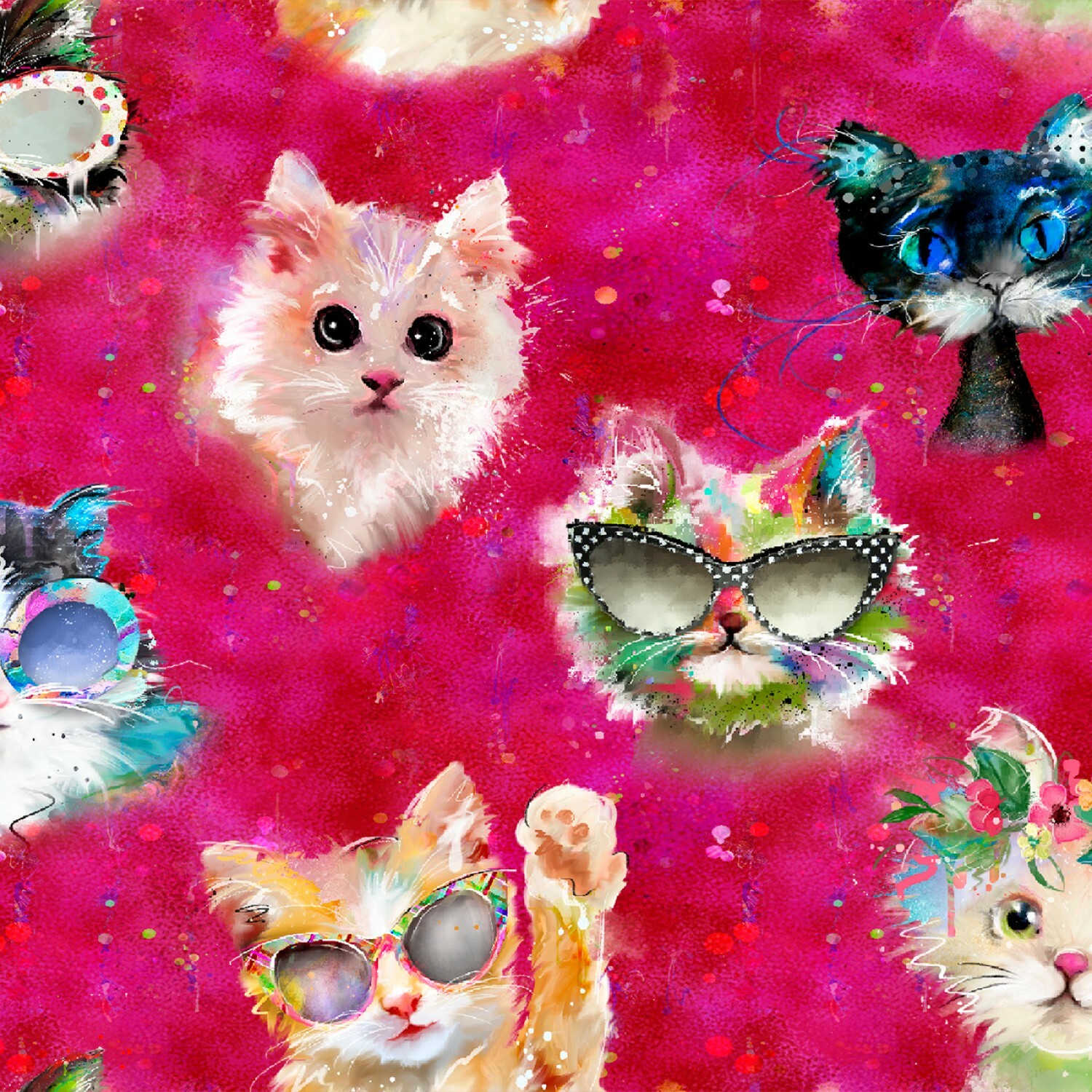 Pink Faces - Good Kitty - 1/2m cut 56501