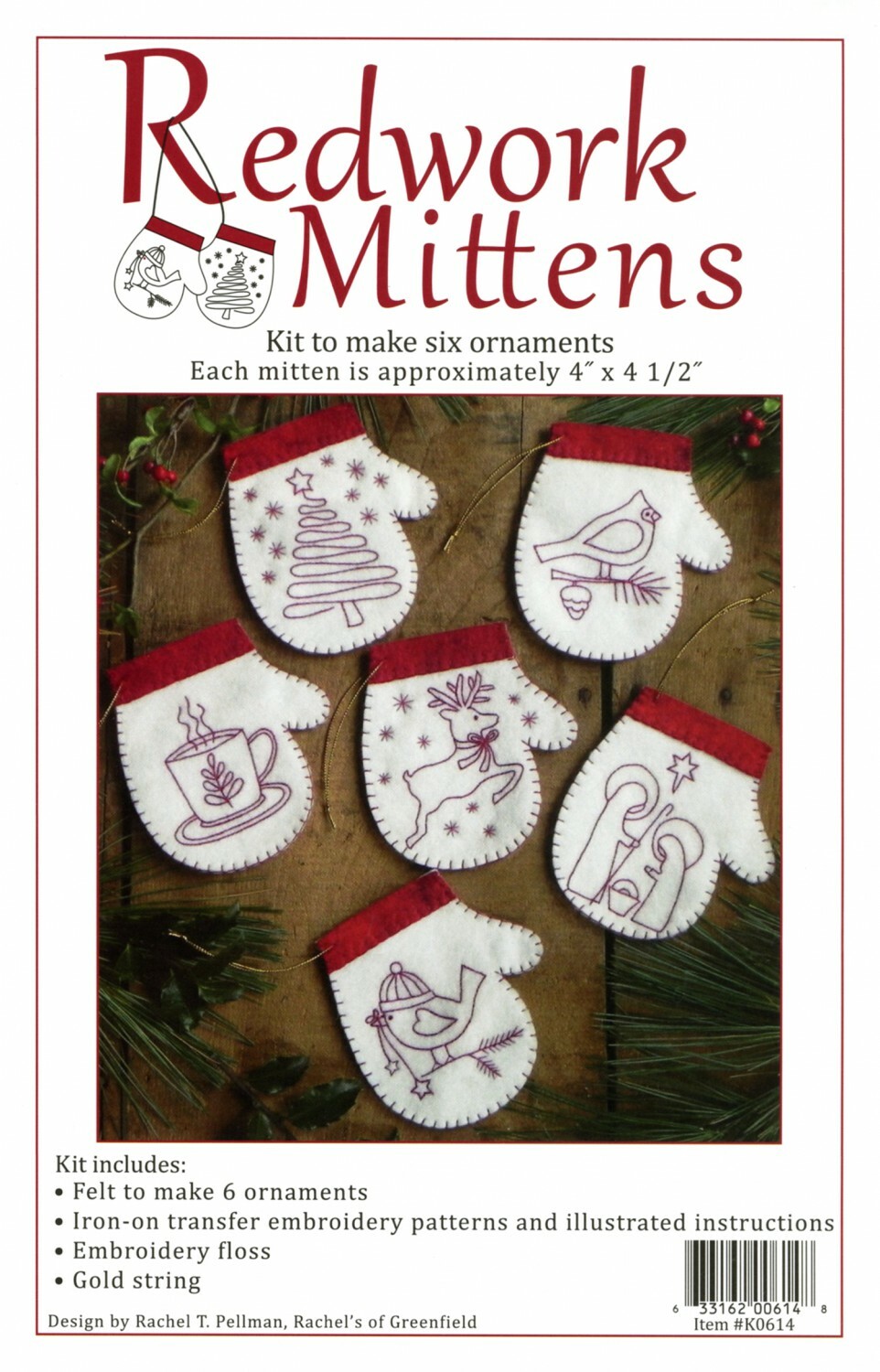 Redwork Mitten Ornament Kit 56544