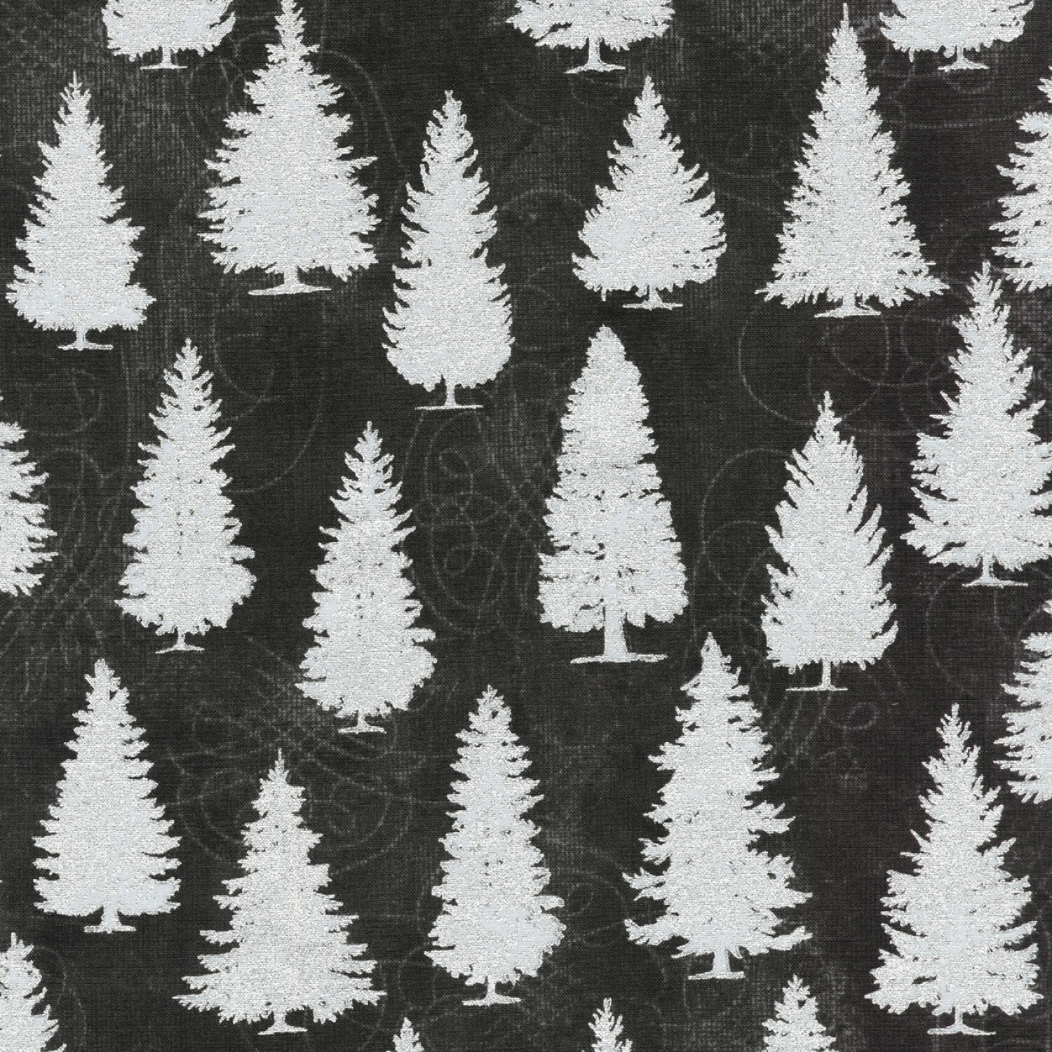 Silver Trees on Black - Winter's Grandeur 8 - 1/2m cut 56632