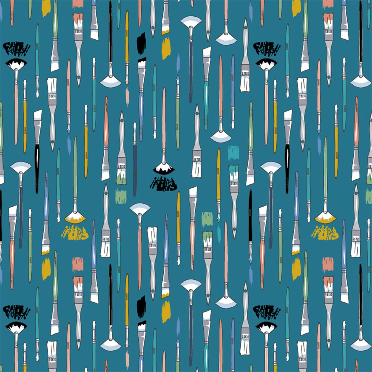 Paintbrushes on Aqua - 1/2m cut 56649