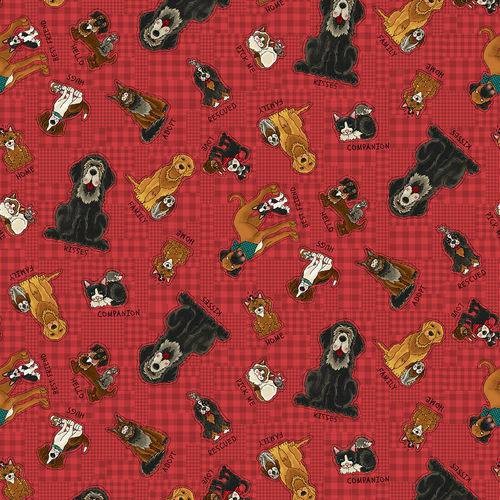 Tossed Animals on Red - Rescued and Loved by Henry Glass - 1/2m cut 56662