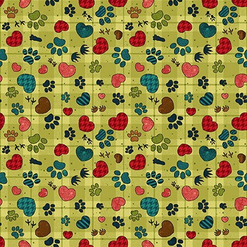 Lime Green Paw Prints - Rescued and Loved by Henry Glass - 1/2m cut 56661