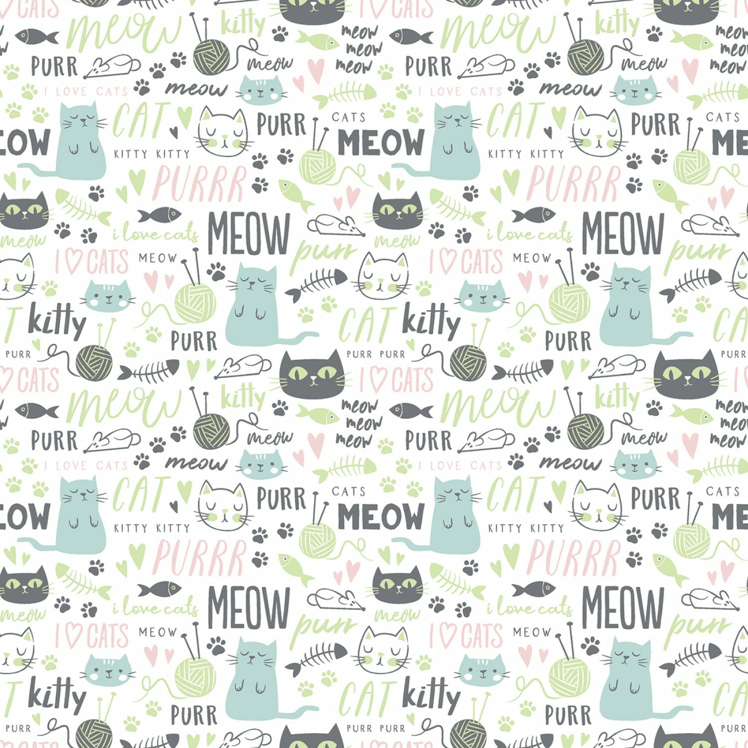 Purrfect Day - White - 1/2m cut 56667