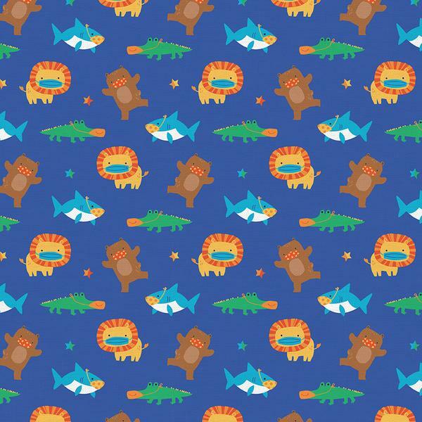 Mask Up! - Characters on Blue - 1/2m cut 56711