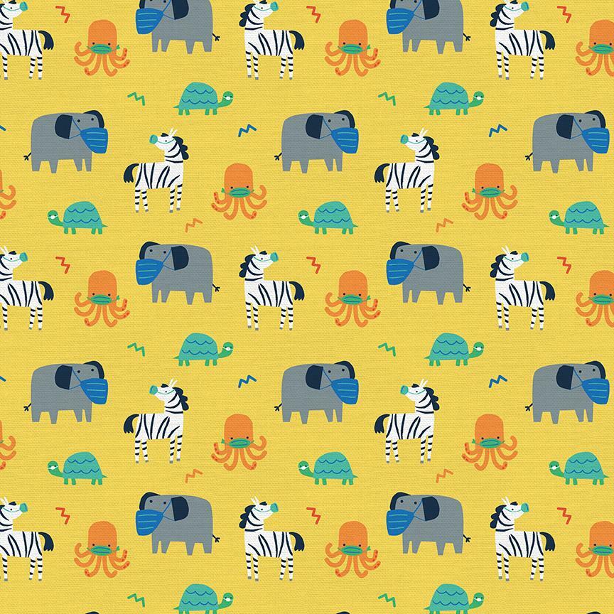 Mask Up! - Characters on Yellow - 1/2m cut 56713