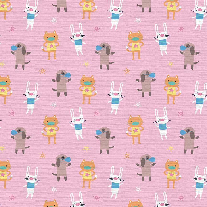 Mask Up! - Characters on Pink - 1/2m cut 56712