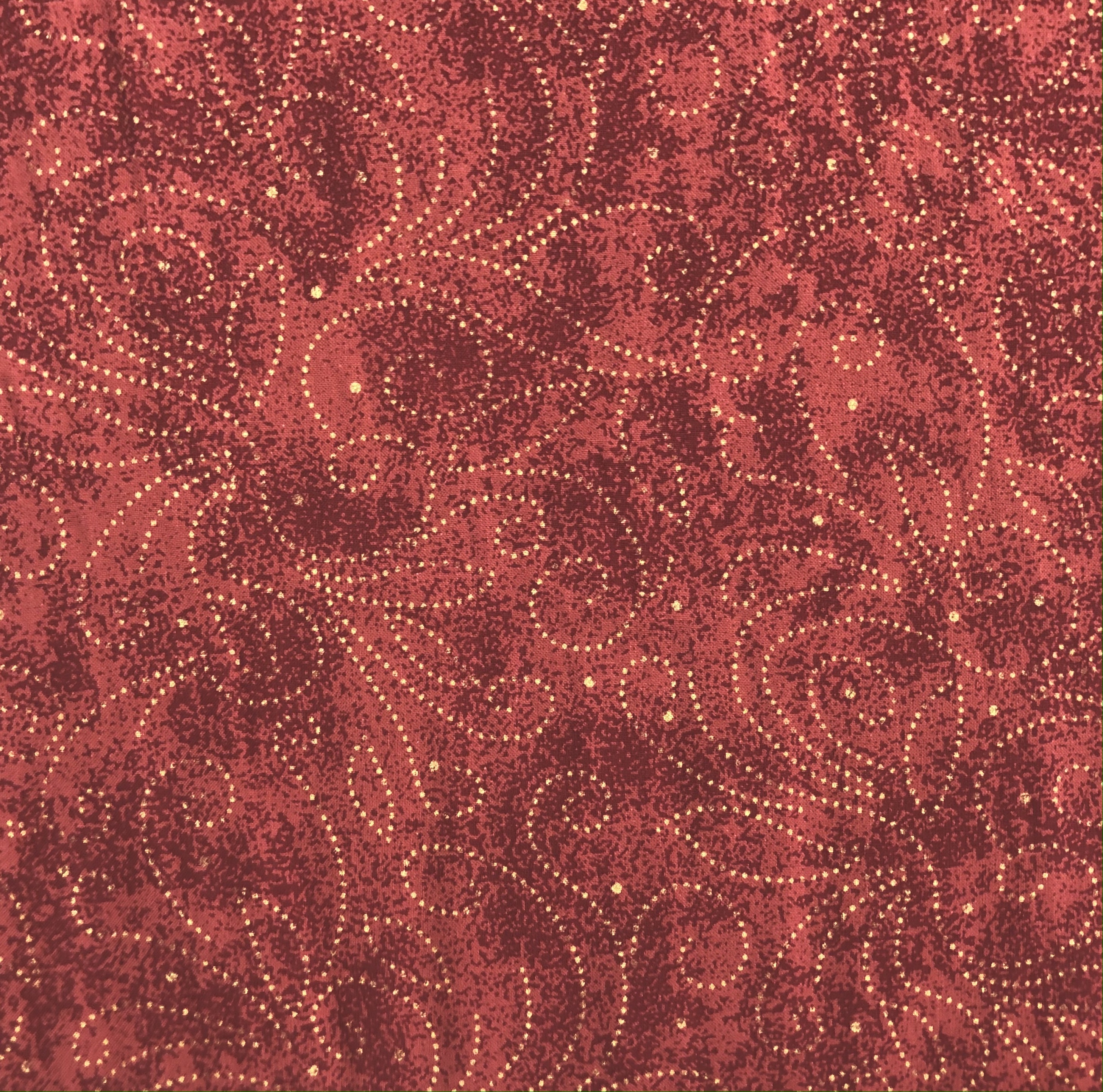 Cotton 108" - Red with Gold Metallic Designs - 1/2m cut 56790
