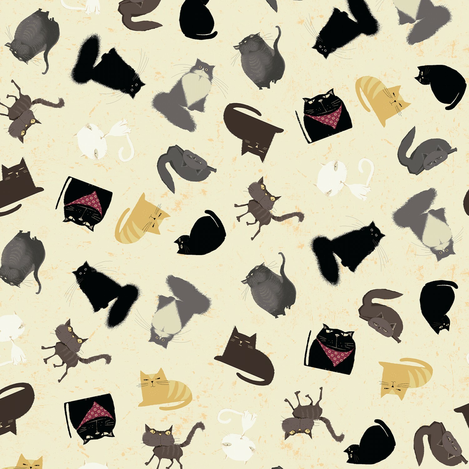 Snarky Cats - Tossed Cats on Butter Yellow - 1/2m cut 56862
