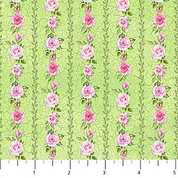 Bunny Love - Green Floral Stripe - 1/2m cut 56924