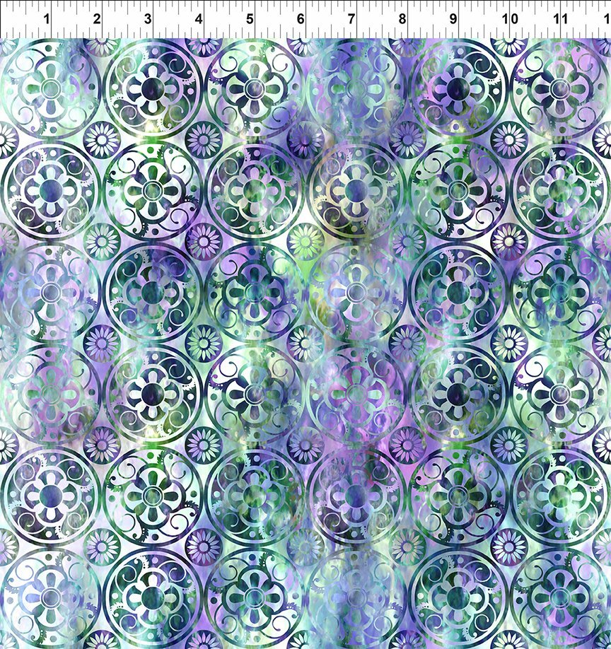 Florigraphix V - Green/Purple Medallions (9-3) - 1/2m cut 57085