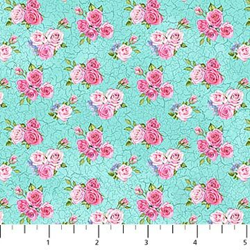 Bunny Love - Flowers on Aqua - 1/2m cut 56926