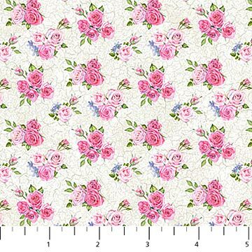 Bunny Love - Flowers on White - 1/2m cut 57141