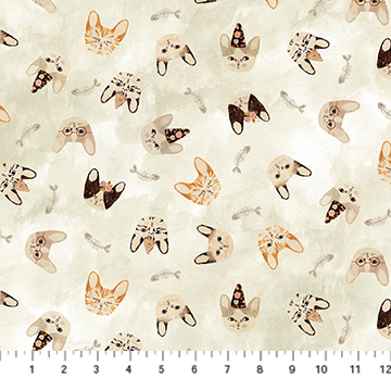 Marcel - Beige Kitty Heads - 1/2m CUT 57277