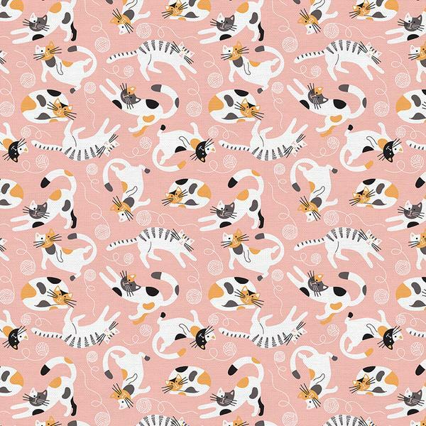 Tails and Whiskers - Lazy Cats on Pink - 1/2m cut 57223