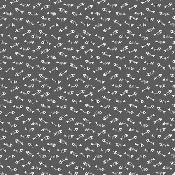Tails and Whiskers - Fish Bones on Dark Grey - 1/2m cut 57225