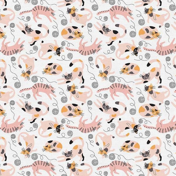 Tails and Whiskers - Lazy Cats on White - 1/2m cut 57224