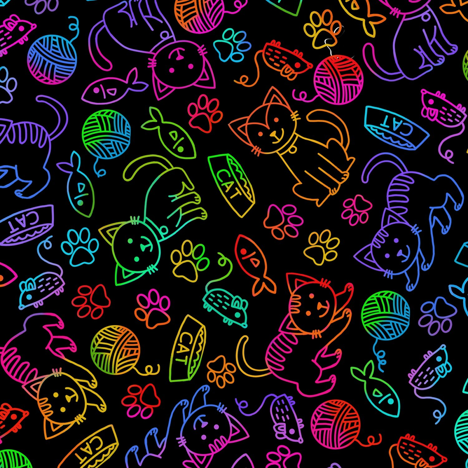 Rainbow Doodle Cats - 1/2m cut 57395