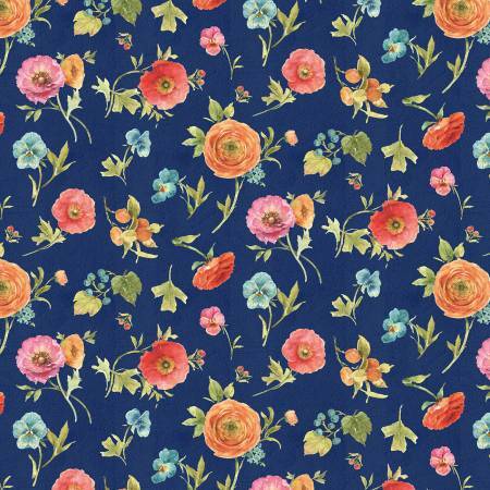 Roots of Love - Navy Floral Toss - 1/2m cut 57426